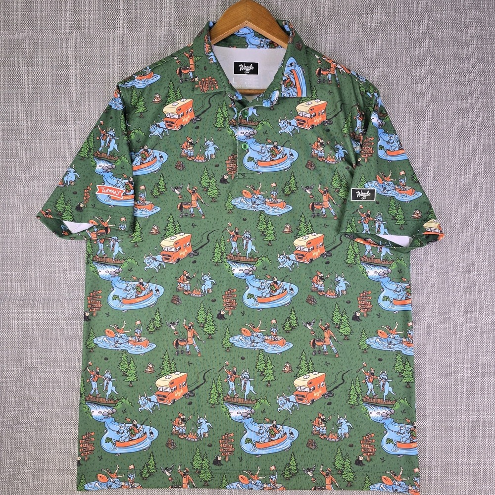 Waggle Turman Paul Bunyan Golf Polo Shirt L Green Blue Ox Performance Funky View 5